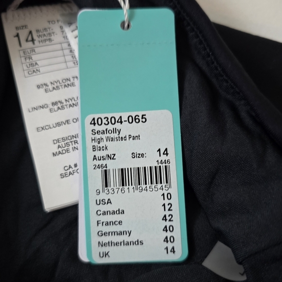 NWT Seafolly High Waisted Pant Swim Brief Black Bottoms 10 - Picture 8 of 9